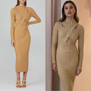 Acler Collins Midi Tan Dress Ribbed Size 2